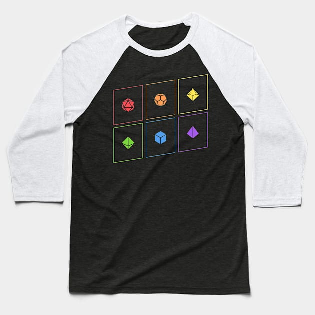 Rainbow Minimalist Polyhedral D20 Dice Tabletop RPG Baseball T-Shirt by pixeptional